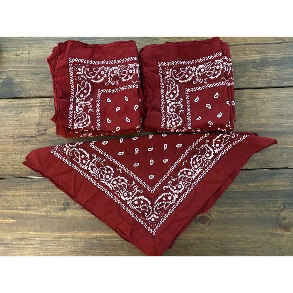 Bandanas Lot of 21 Paisley Dark Maroon Cotton 20"x17" Western Party Crafts